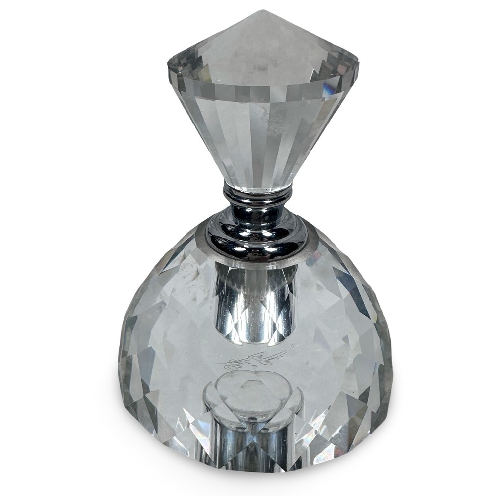 Oleg Cassini Faceted Crystal Perfume Bottle Clear Diamond Cut Signed Vanity
